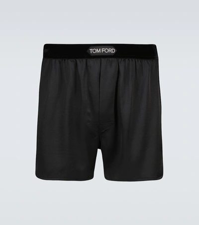 Shop Tom Ford Silk-blend Boxer Briefs In Black