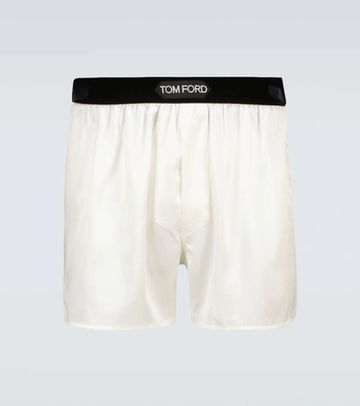 Shop Tom Ford Silk-blend Boxer Briefs In White