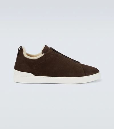 Shop Ermenegildo Zegna Triple Stitch Tennis Sneakers In Brown