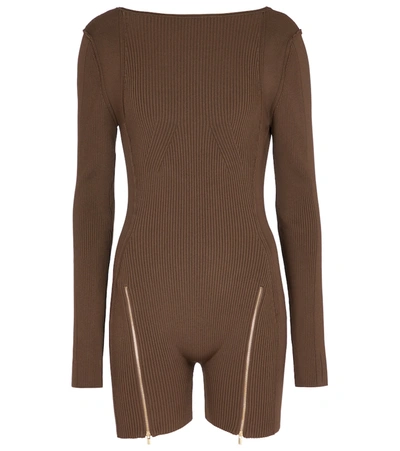 Shop Jacquemus Le Body Yerù Ribbed-knit Bodysuit In Brown