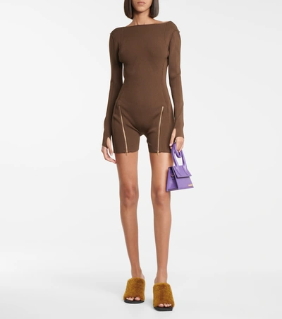 Shop Jacquemus Le Body Yerù Ribbed-knit Bodysuit In Brown