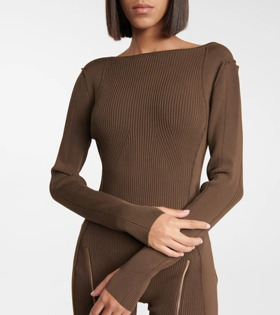 Shop Jacquemus Le Body Yerù Ribbed-knit Bodysuit In Brown