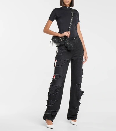 Shop Balenciaga High-rise Distressed Straight Jeans In Black