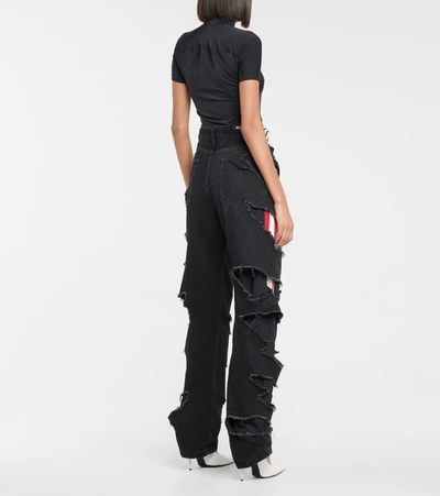 Shop Balenciaga High-rise Distressed Straight Jeans In Black