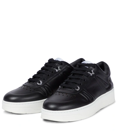 Shop Jimmy Choo Hawaii/f Leather Sneakers In Black