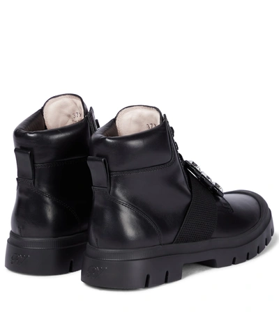 Shop Roger Vivier Viv Desert Leather Ankle Boots In Black