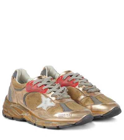 Golden Goose Running Sole Distressed-effect Sneakers In Gold
