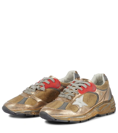 Golden Goose Running Sole Distressed-effect Sneakers In Gold