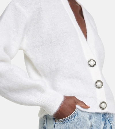 Shop Alessandra Rich Mohair-blend Cropped Cardigan In White