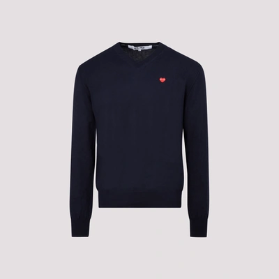 Shop Comme Des Garçons Play Heart Patched Pullover In Navy