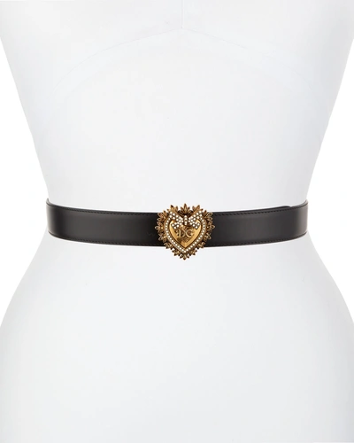 Shop Dolce & Gabbana Devotion Leather Belt In Black