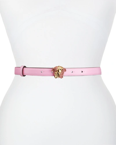 Shop Versace Palazzo Dia Belt With Crystal-encrusted Medusa Buckle In Flamingo Pink-ves