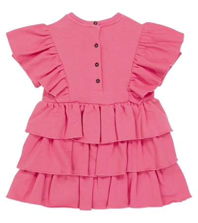 Shop Balmain Ruffle-trimmed Cotton Dress In Pink