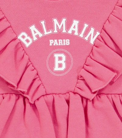 Shop Balmain Ruffle-trimmed Cotton Dress In Pink