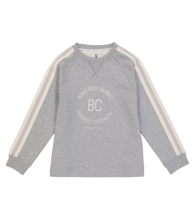 Shop Brunello Cucinelli Logo Cotton Jersey Sweatshirt In Grey
