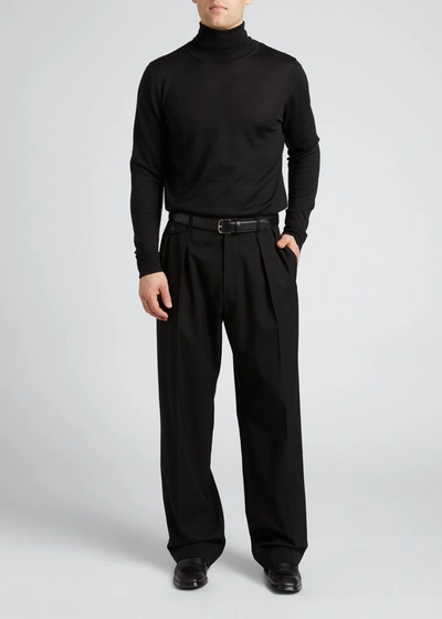 Shop The Row Men's Emile Solid Wool-silk Turtleneck Sweater In Black