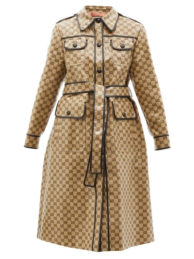 Gucci Gg-jacquard Cotton-blend Canvas Trench Coat In Beige | ModeSens