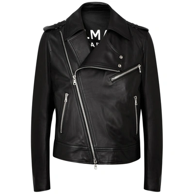 Shop Balmain Black Leather Biker Jacket