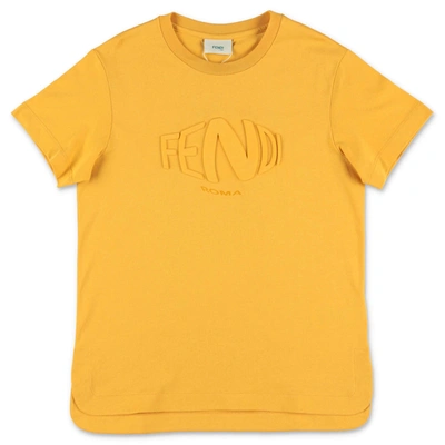 Shop Fendi Kids Embossed Logo T In Yellow