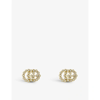 Shop Gucci Women's Yellow Gold Gg Running 18ct White-gold And 0.24ct Brilliant-cut Diamond Stud Earrings