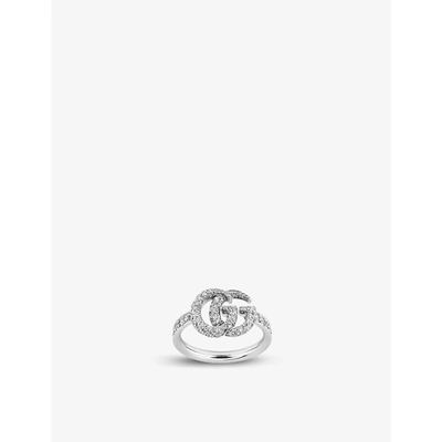 Shop Gucci Gg Running 18ct White-gold And Diamond Ring In White Gold