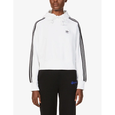 Shop Adidas Originals Logo-embroidered Cropped Cotton-jersey Hoody In White