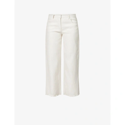 Shop Max Mara Francia Straight-leg Mid-rise Linen And Cotton-blend Trousers In Ecru Chiaro