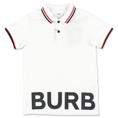 Shop Burberry Kids Logo Print Polo Shirt In White