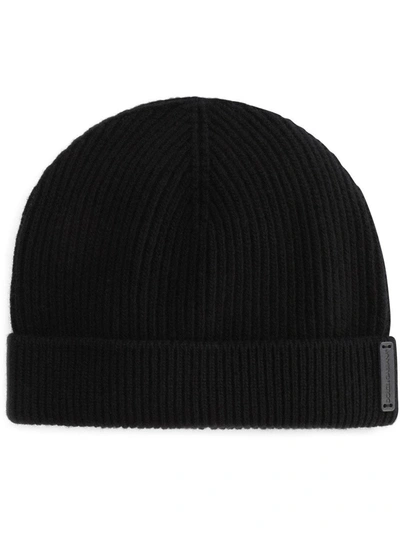 Shop Dolce & Gabbana Logo Patch Ribbed Beanie In Black