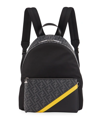 Shop Fendi Men's Ff Logo Colorblock Backpack In Black/yellow