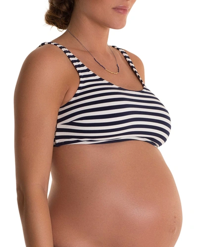Shop Pez D'or Maternity Alba Striped Bikini Swim Top In Navywhite