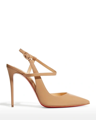 Shop Christian Louboutin Jenlove Calfskin Red Sole Ankle-strap High-heel Pumps In Nude