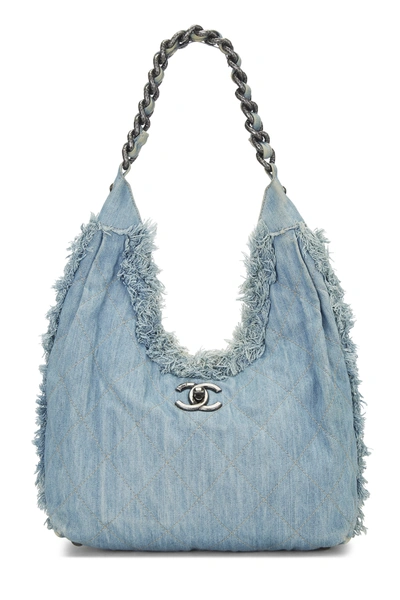 Pre-owned Chanel Blue Fringe Denim Hobo Bag