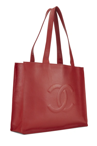 Pre-owned Chanel Red Caviar Timeless 'cc' Tote