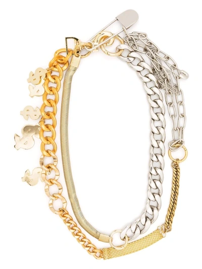 Shop Sacai Dollar Multi Chain Necklace In Gold