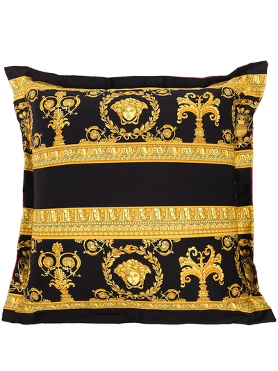 Versace Black And Red I Love Baroque Print Reversible Cushion In Red