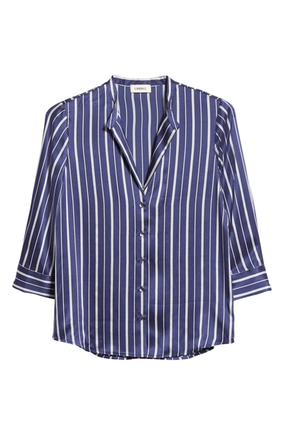 Shop Lagence Aoki Striped Silk Shirt In Navy/ Ivory Pinstripe