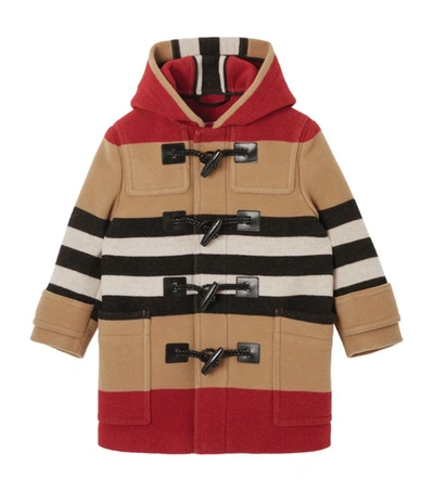 Shop Burberry Kids Wool Icon Stripe Coat (3-14 Years) In Brown