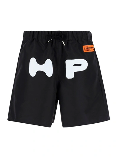 Shop Heron Preston Logo Printed Drawstring Shorts In Black