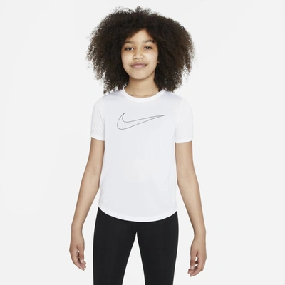 Shop Nike One Big Kids' (girls') Dri-fit Short-sleeve Training Top In White