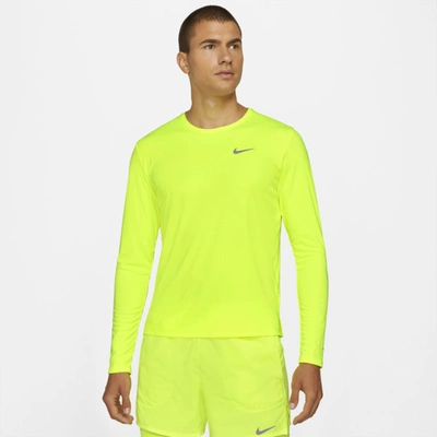 Shop Nike Dri-fit Miler Men's Long-sleeve Running Top In Volt