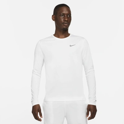 Shop Nike Men's Dri-fit Miler Long-sleeve Running Top In White