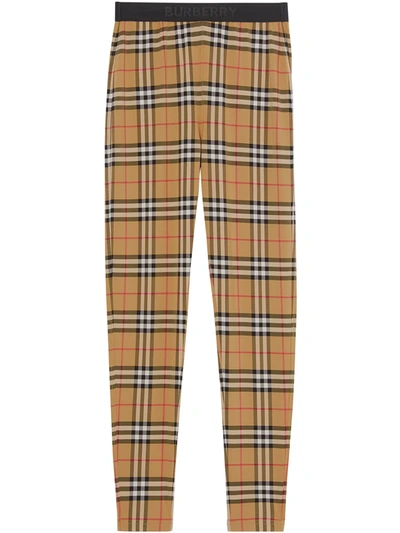 Shop Burberry Vintage Check Logo Leggings In Braun