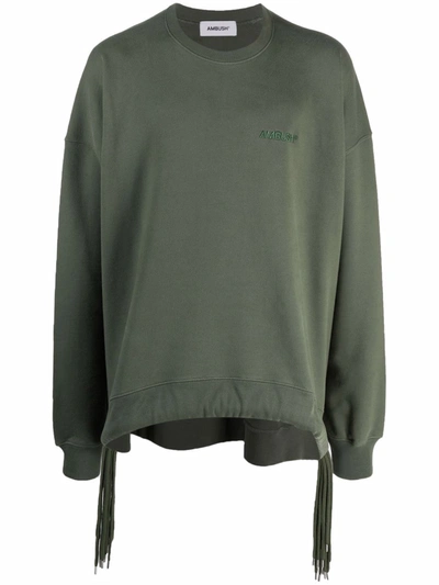 Shop Ambush Fringed-hem Sweatshirt In Green