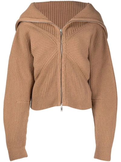 Ambush Folded-collar Zipped Cardigan In Nude