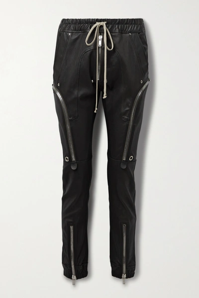 Shop Rick Owens Bauhaus Leather-blend Track Pants In Black