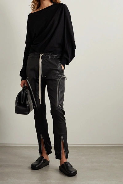 Shop Rick Owens Bauhaus Leather-blend Track Pants In Black