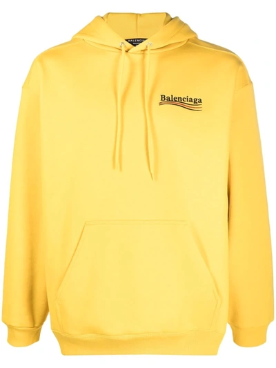 Shop Balenciaga Embroidered-logo Drawstring Hoodie In Gelb