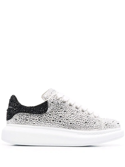 Shop Alexander Mcqueen Oversized Crystal-embellished Sneakers In Weiss