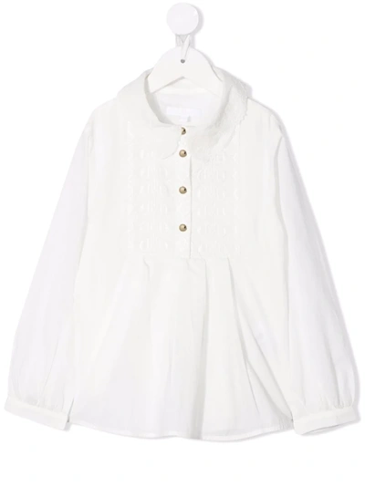 Shop Chloé Embroidered Lace Panel Blouse In White